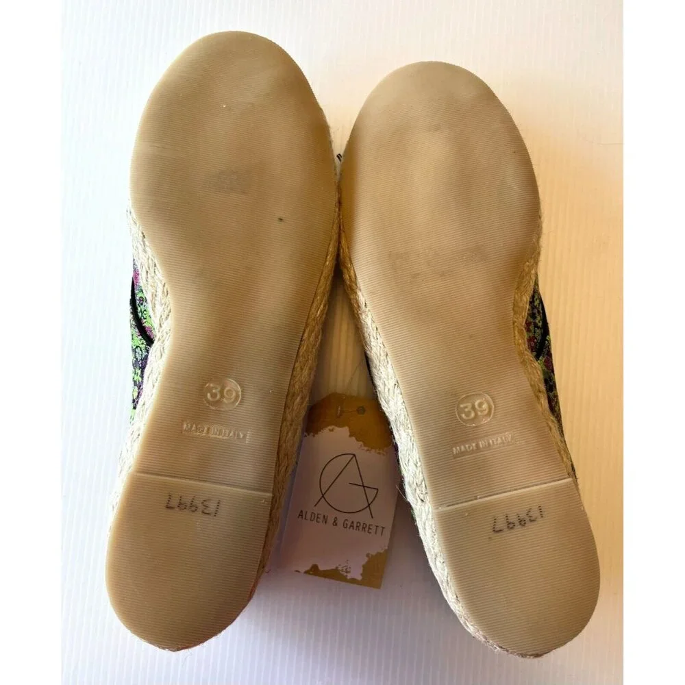 Tabitha Simmons Purple & Green Floral Espadrille Lace-Up Flats Sz 8.5 US 39 EUR